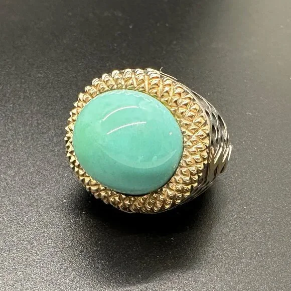 Dian Malouf Silver and 14k Turquoise Cocktail Ring - Picture 9 of 12